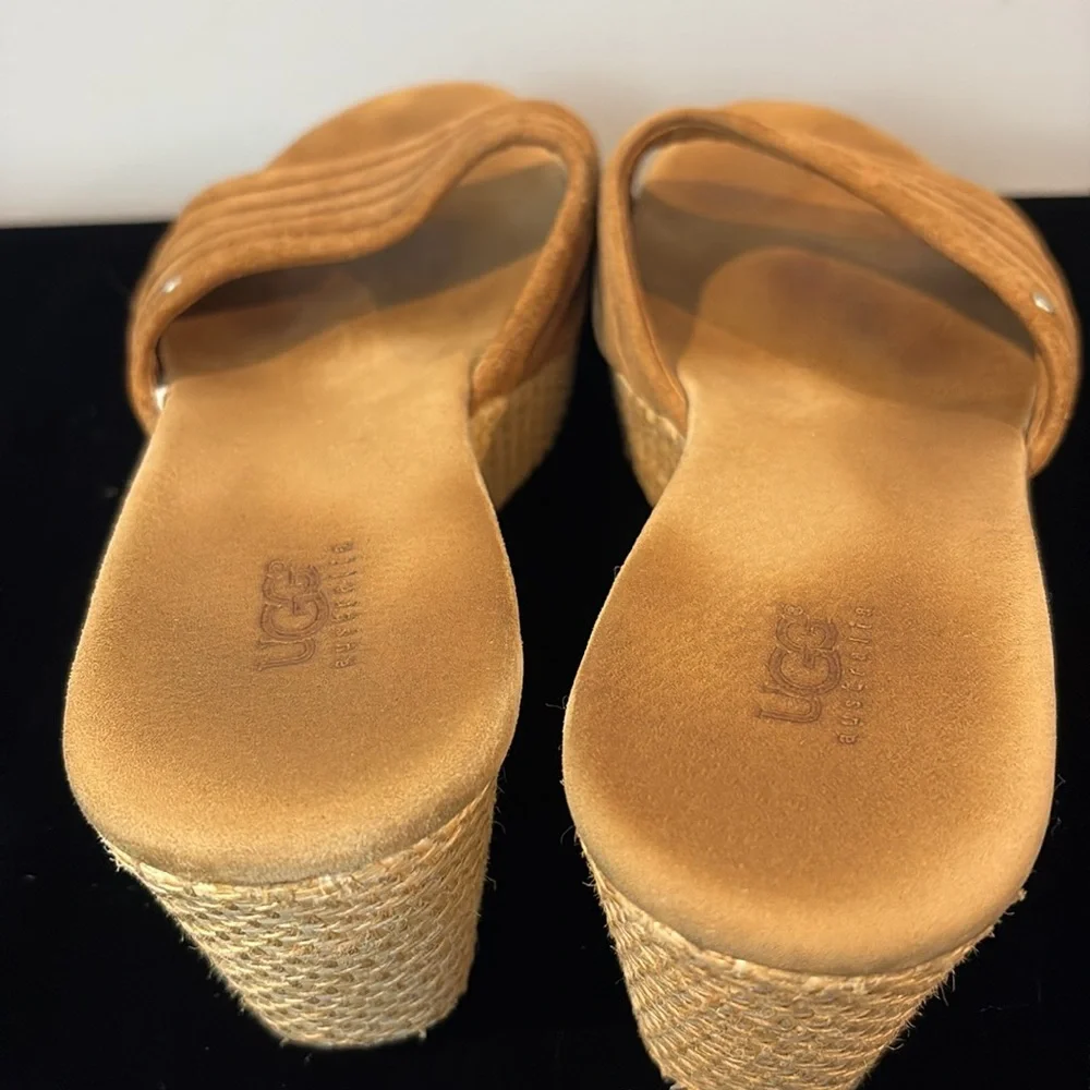 UGG Cognac Suede Wedge Mules